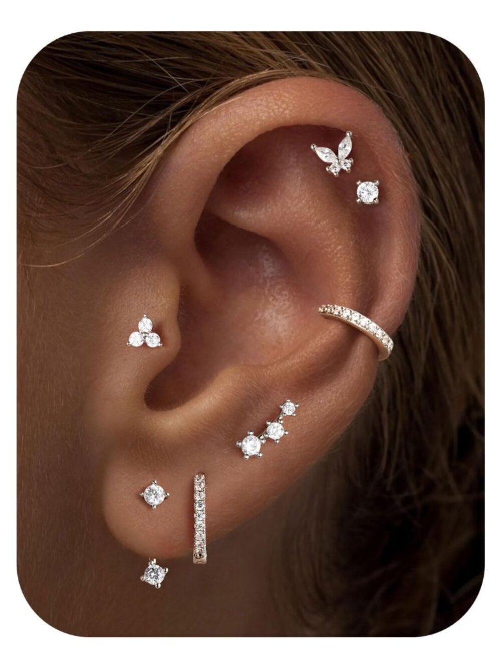 14k Gold Plated Hypoallergenic Earring Stack Set 7 Pairs